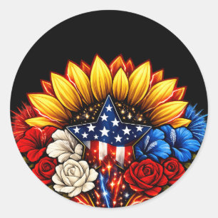 Pegatina Redonda Arte gráfico patriótico del 4 de julio de Kansas S