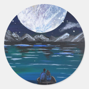 Pegatina Redonda Arte hecho a mano - Amor a la luz de la luna