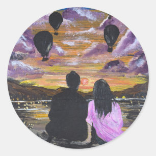Pegatina Redonda Arte Hecho a Mano – Atardecer Juntos