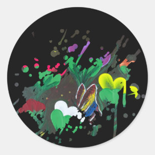 Pegatina Redonda Arte hecho a mano - Flor de mariposa