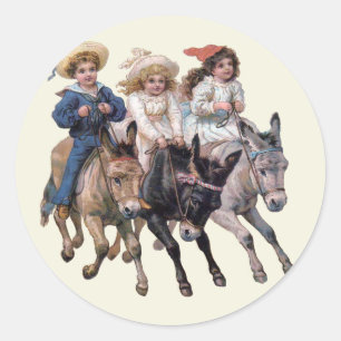 Pegatina Redonda Arte infantil de caballo pony antiguo