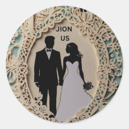 Pegatina Redonda arte intrincado de pareja abstracta boda