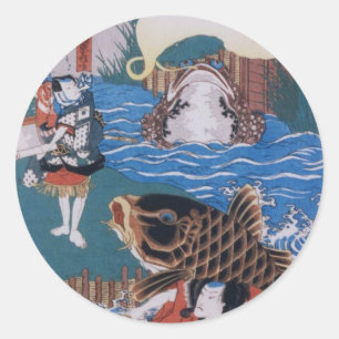 Pegatina Redonda Arte japonés vintage