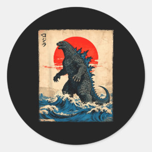 Pegatina Redonda Arte japonés vintage monstruo Kaiju