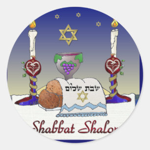 Pegatina Redonda Arte Judaica Impresión Shabbat Shalom