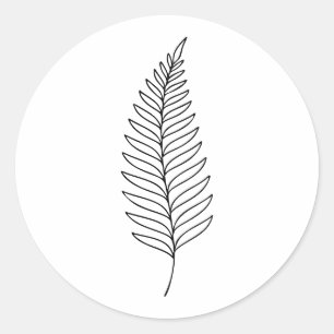Pegatina Redonda Arte lineal botánico de hoja de helecho minimalist