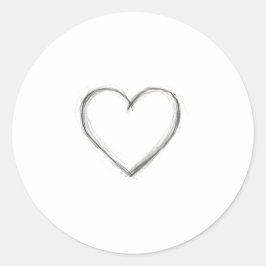 Pegatina Redonda Arte lineal de corazón con boceto a lápiz dibujado