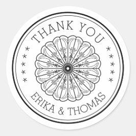 Pegatina Redonda Arte lineal de Flor de agradecimiento minimalista 