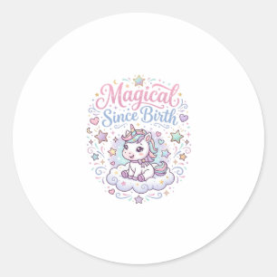 Pegatina Redonda Arte mágico de unicornio listo para imprimir desde