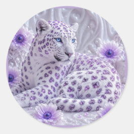 Pegatina Redonda Arte majestuoso de leopardo enjoyado de púrpura re
