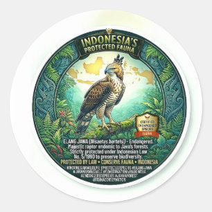 Pegatina Redonda Arte majestuoso del águila-java - Rara Wi indonesi