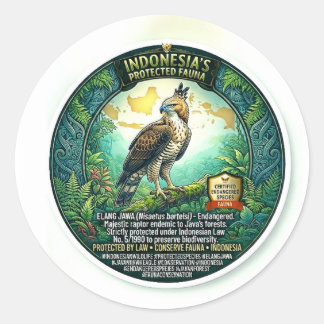 Pegatina Redonda Arte majestuoso del águila-java - Rara Wi indonesi