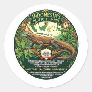 Pegatina Redonda Arte majestuoso del dragón de Komodo: icónico salv