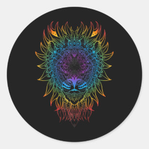 Pegatina Redonda Arte Mandala de Leona Femenina Zen Yoga Meditación
