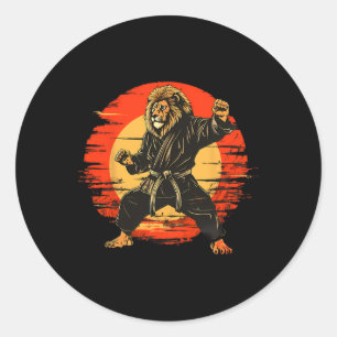 Pegatina Redonda Arte marcial de kickboxing león taekwondo mma judo