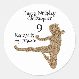 Pegatina Redonda Arte Marcial Simple Karate Niños Niño Feliz cumple