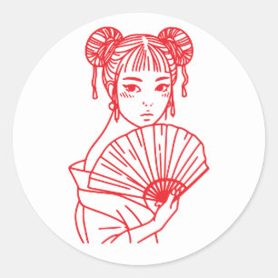 Pegatina Redonda Arte minimalista de la línea de fans de la mujer j