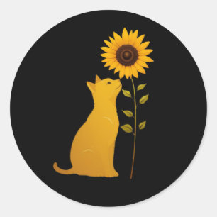 Pegatina Redonda Arte Minimalista del girasol que huele al gato