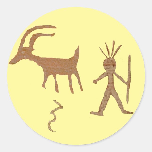 Pegatina Redonda Arte nativo americano, petroglifos (Anverso)