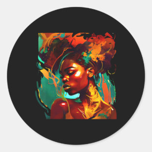 Pegatina Redonda Arte negro hermoso pintura de mujer afroamericana