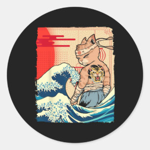 Pegatina Redonda Arte Ninja Japonés Y Karate Japonés