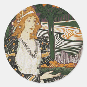 Pegatina Redonda Arte Nouveau - L.Rhead - acción de gracias