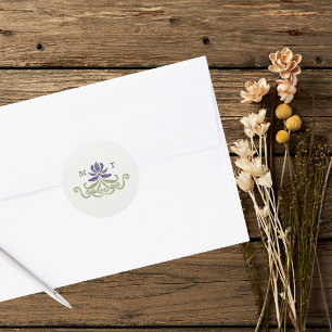 Pegatina Redonda Arte Nuevo Elegante Vintage Floral Boda