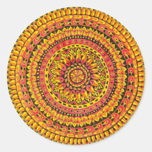 Pegatina Redonda Arte Original Mandala de Color Naranja 