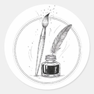 Pegatina Redonda Arte oscuro minimalista de escritor vintage tinta