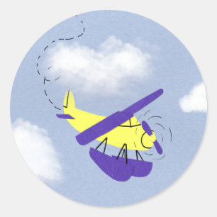 Pegatina Redonda Arte Personalizado amarillo y azul de avión