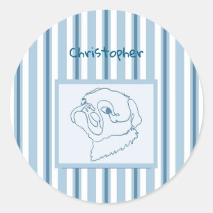 Pegatina Redonda Arte personalizado de la línea de pug de baño de v