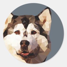 Pegatina Redonda Arte polivinílico bajo del husky siberiano