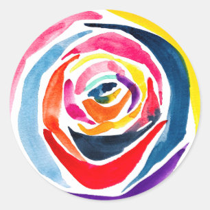 Pegatina Redonda Arte pop de acuarela rosa abstracta