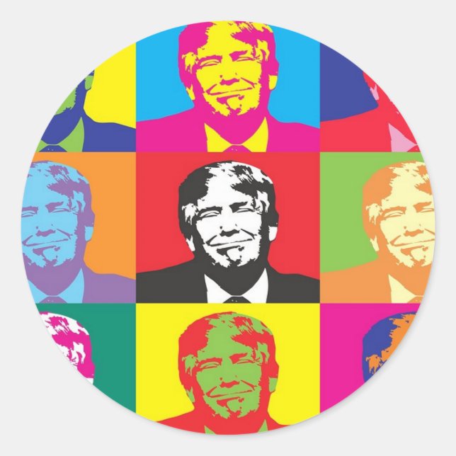 Pegatina Redonda Arte pop de Donald Trump (Anverso)