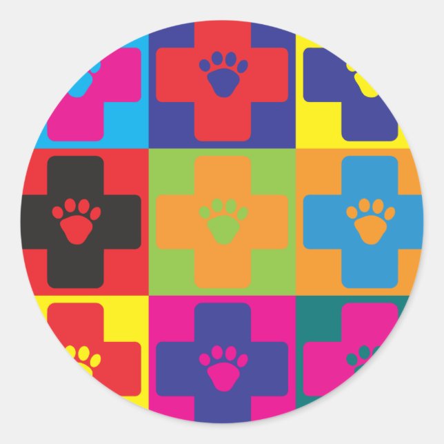 Pegatina Redonda Arte pop de la veterinaría (Anverso)
