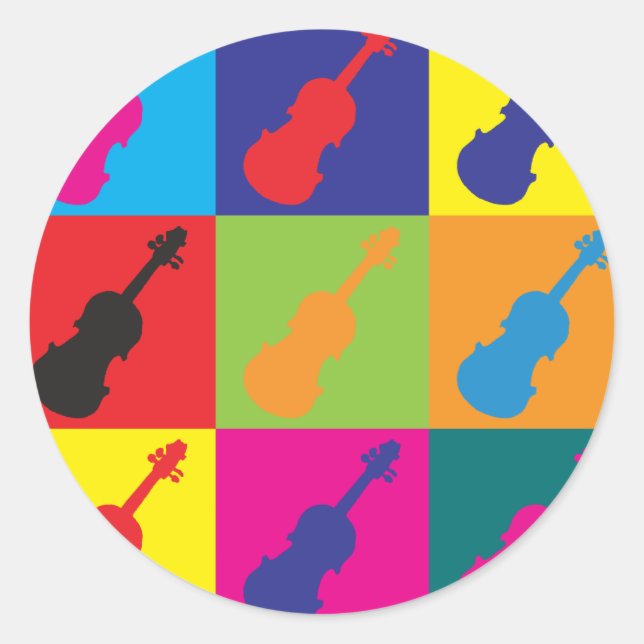 Pegatina Redonda Arte pop de violín (Anverso)