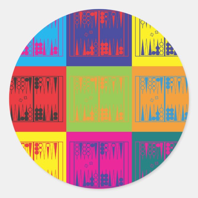 Pegatina Redonda Arte pop del backgammon (Anverso)