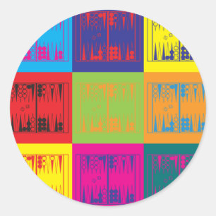 Pegatina Redonda Arte pop del backgammon