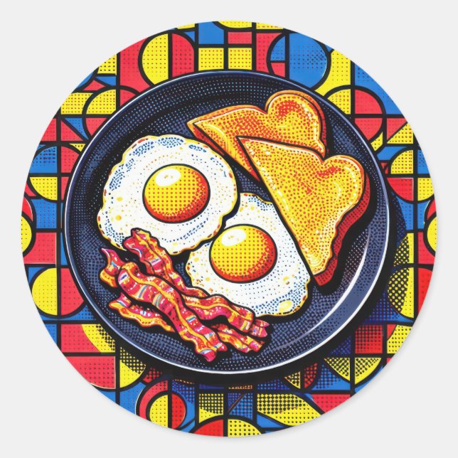 Pegatina Redonda Arte Pop del Desayuno (Anverso)