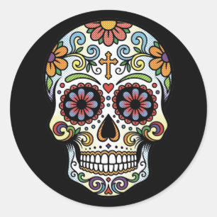 Pegatina Redonda Arte Pop Dia de los Muertos Calavera de Azúcar Cóm