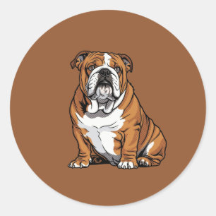 Pegatina Redonda Arte Pop Inglés Bulldog Mediotono Cómic