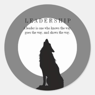 Pegatina Redonda Arte Pop Liderazgo Lobo Aullando Gris Negro