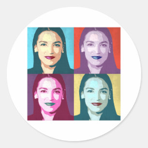 Pegatina Redonda Arte Pop Ocasio-Cortez