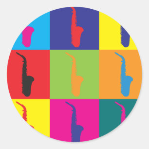 Pegatina Redonda Arte pop saxofón