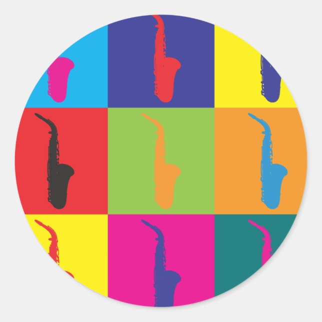 Pegatina Redonda Arte pop saxofónico (Anverso)