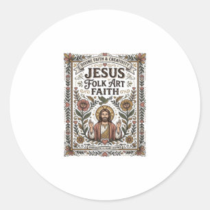 Pegatina Redonda Arte popular de Jesús Fe Jesús Arte popular Cristi