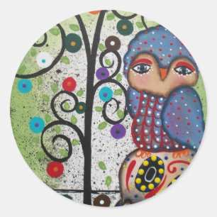Pegatina Redonda Arte Popular De Lori Everett OWL