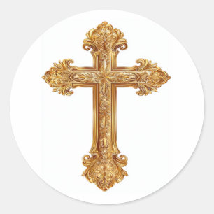 Pegatina Redonda Arte Religioso Católico Moderno Elegante Cruz Dora