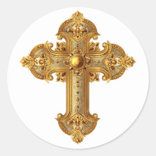 Pegatina Redonda Arte Religioso Cristiano Católico Cruz Dorada