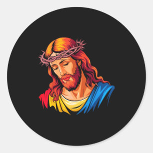 Pegatina Redonda Arte religioso cristiano retrato de Jesús